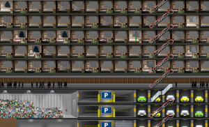 Hotels at night with the garbage bay filling up.